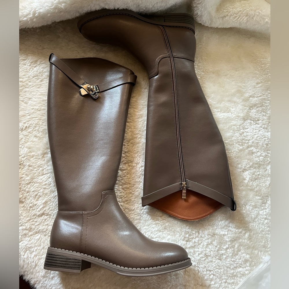 Elephant Grey Premium Leather Knee-High Boots